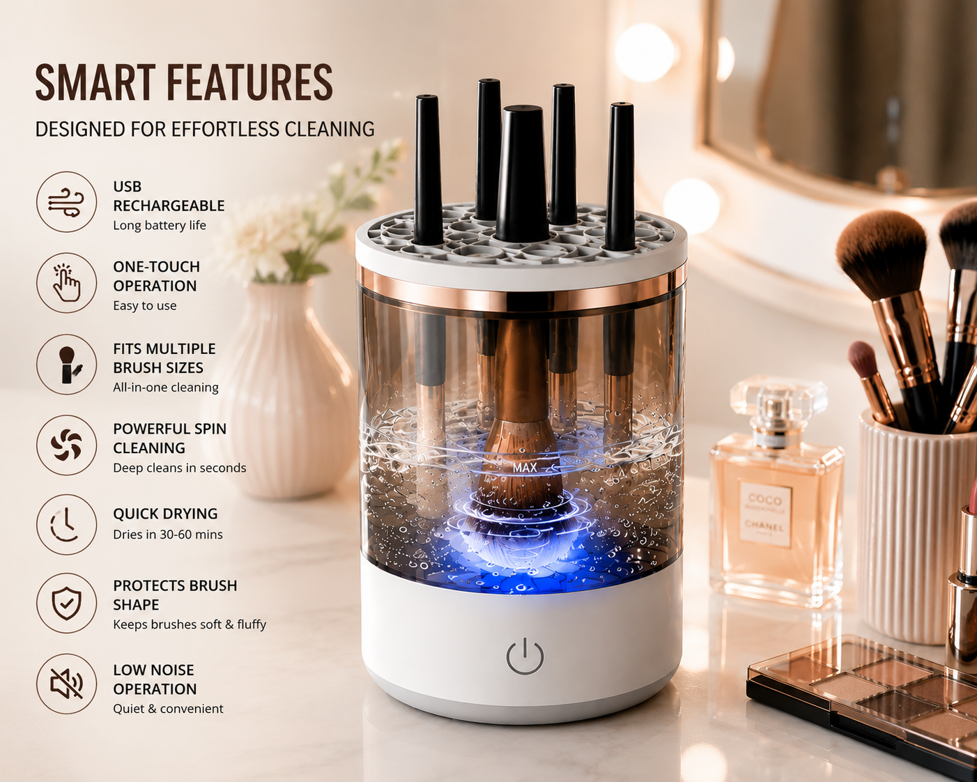 Electric Cosmetic Makeup Brush Cleaning Tool, Makeup Brush Cleaner Machine, One-Button Operation